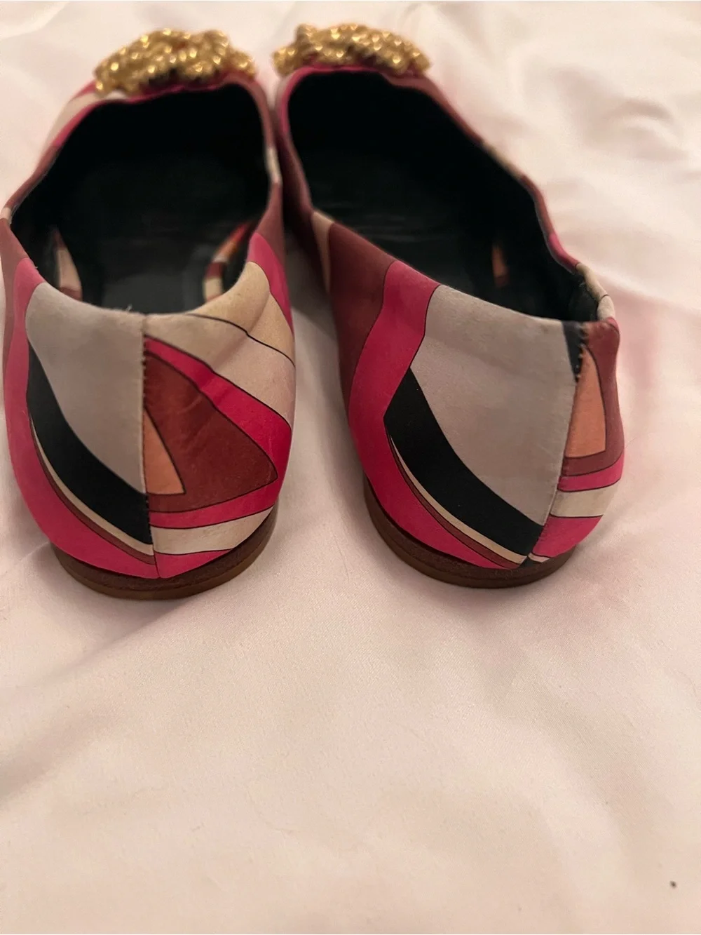 Emilio Pucci Pink Silk Multi-Color Embellished Ballet Flats